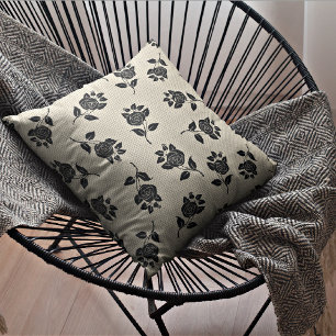 Beige & Black Floral   Decorative Throw Pillow