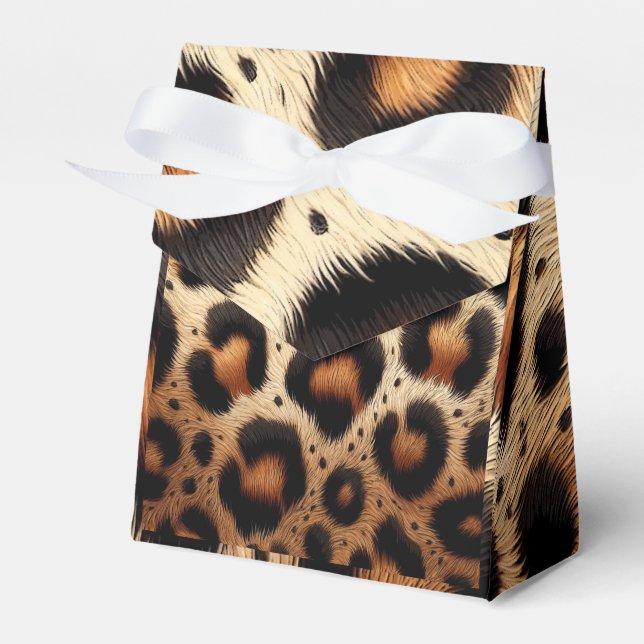 Beige & Black Leopard Fur Animal Print Spots  Favor Box (Front Side)