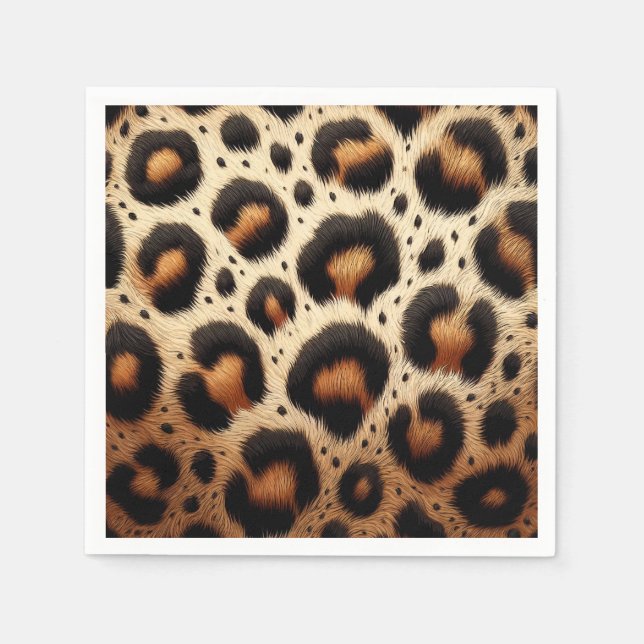 Beige & Black Leopard Fur Animal Print Spots  Napkin (Front)