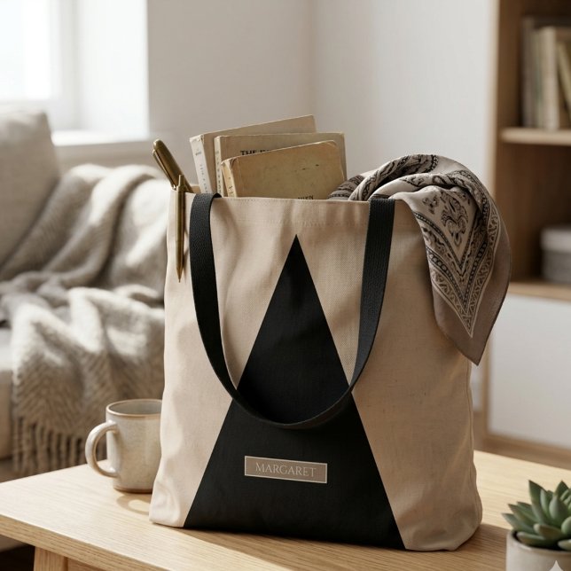 Beige Black Modern Minimal tote bag (Creator Uploaded)