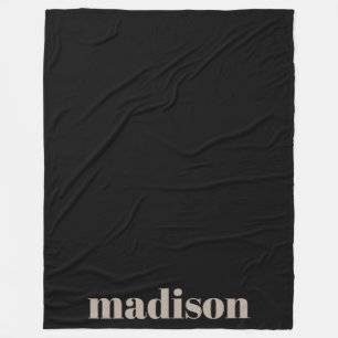 Beige Black Modern Monogram Personalized Name Fleece Blanket