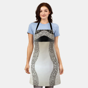 “Beige & Black Motif” Medium Size Apron