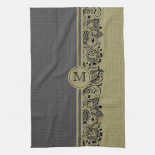 Beige & Black Natural Linen & Black Lace 2 Kitchen Towel
