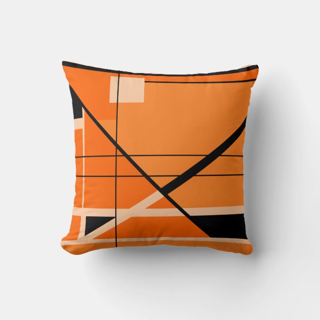 Beige, Black, Orange Background Geometric Abstract Throw Pillow (Front)