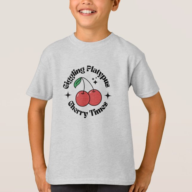 Beige Black Red Simple Cherry Retro T-Shirt (Front)