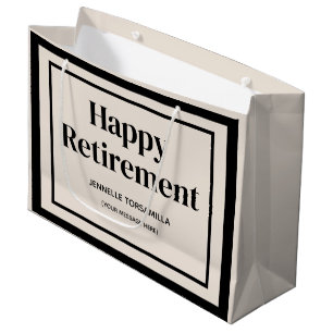 Beige Black Retirement Party Large Gift Bag