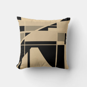 Beige Black Taupe Tan Geometric Abstract Art Motif Throw Pillow