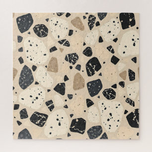 Beige Black Terrazzo Pattern Neutral Abstract Jigsaw Puzzle