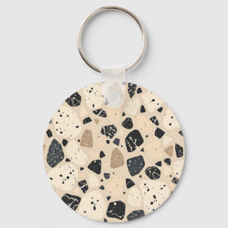 Beige Black Terrazzo Pattern Neutral Abstract Keychain