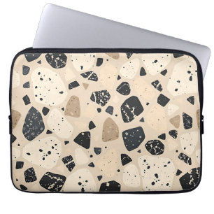 Beige Black Terrazzo Pattern Neutral Abstract Laptop Sleeve