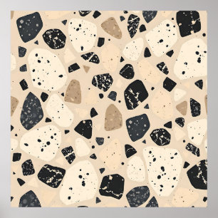 Beige Black Terrazzo Pattern Neutral Abstract  Poster