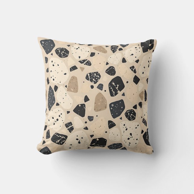 Beige Black Terrazzo Pattern Neutral Abstract  Throw Pillow (Front)