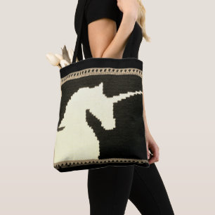 Beige Black Unicorn Profile Artisan Crochet Print Tote Bag