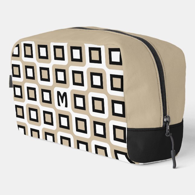 Beige Black White Midcentury Geometric Art Pattern Dopp Kit (Right Corner)