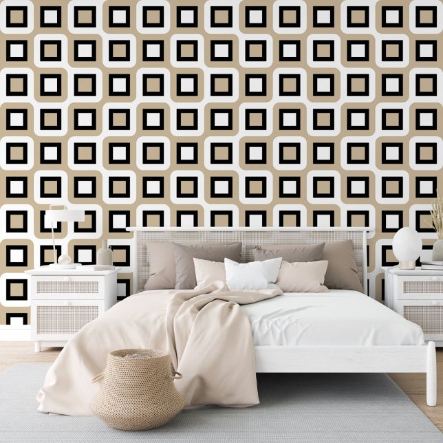 Beige Black White Midcentury Geometric Art Pattern Wallpaper (Creator Uploaded)