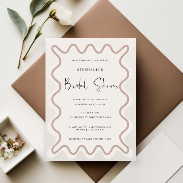 Beige Blanc Bordure nuptiale Invitation (Créateur téléchargé)