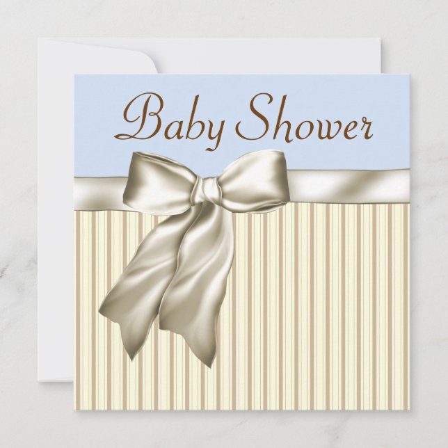 Beige Bleu Brown Baby Douche Invitations (Devant)