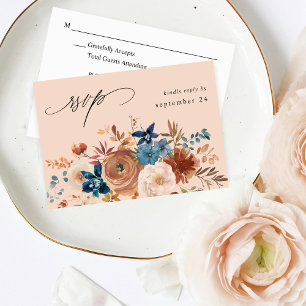 Beige & Bleu Poussiéreux Floral avec RSVP de repas