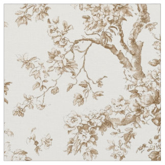 Beige Blossom Branch Toile Pattern Fabric
