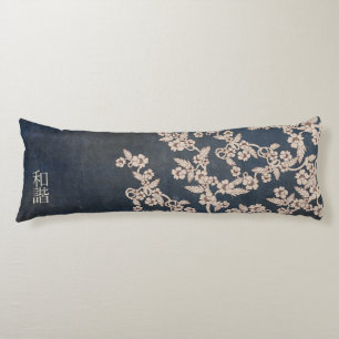 Beige blossoms blue textured "Unison" Body Pillow