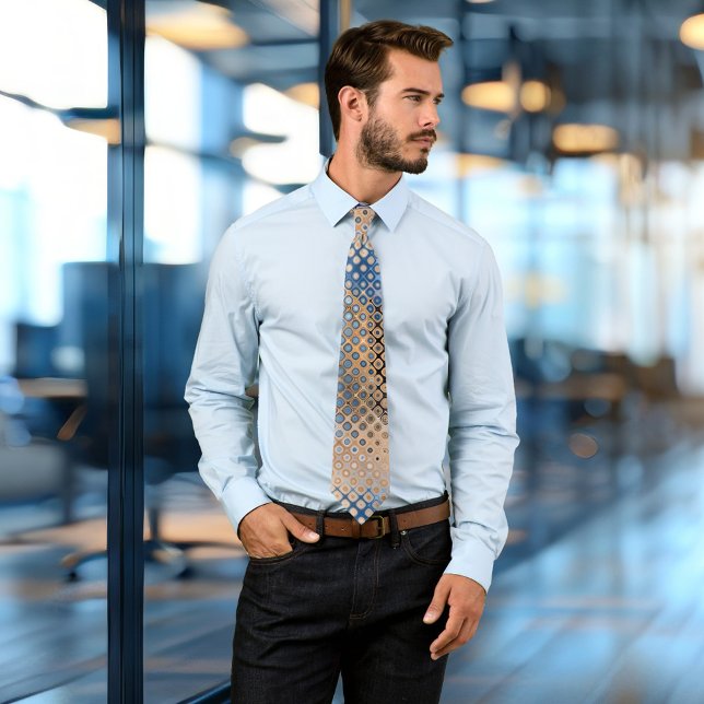 Beige Blue Abstract Glass Dots Pattern Tie (An elegant modern design tie with a blue, grey and beige glass dots abstract pattern)