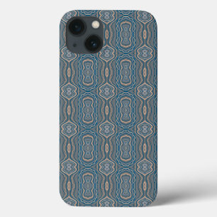 Beige Blue And Grey Alternating Pattern Design  iPhone 13 Case
