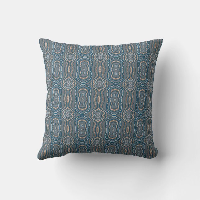 Beige Blue And Grey Alternating Pattern Design  Throw Pillow (Back)