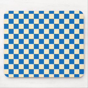 Beige + Blue Check Checkered Checkerboard Pattern Mouse Pad