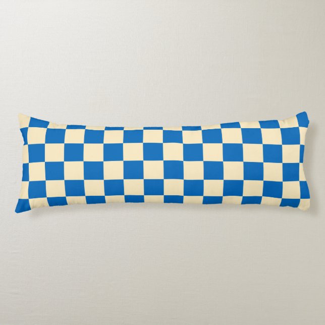 Beige + Blue Check Chequered Chequerboard Pattern Body Pillow (Front)