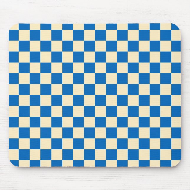 Beige + Blue Check Chequered Chequerboard Pattern Mouse Pad (Front)