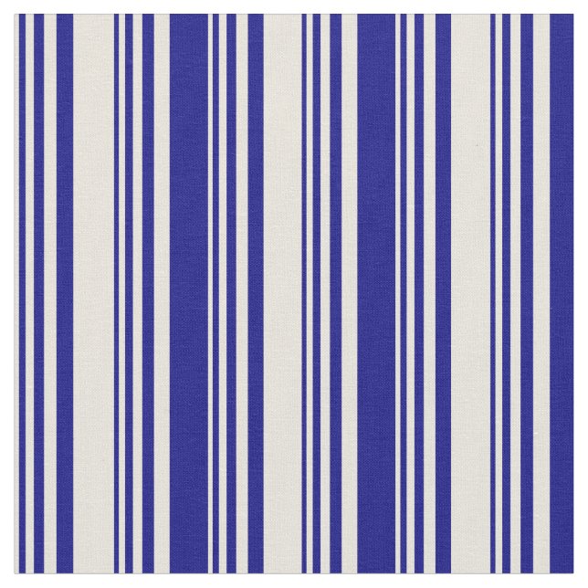 Beige & Blue Coloured Stripes/Lines Pattern Fabric (Close Up)