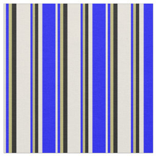 Beige, Blue, Dark Khaki & Black Coloured Stripes Fabric