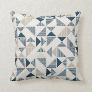 Beige Blue Geometric Shapes Throw Pillow