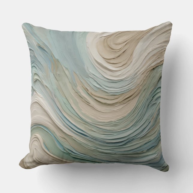 Beige Blue Green Abstract Swirl Throw Pillow (Front)