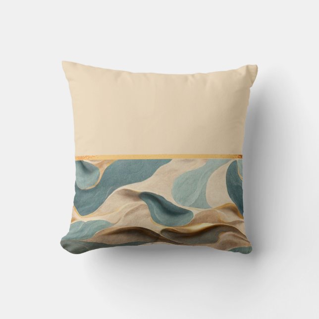 beige blue green modern style wave throw pillow (Front)