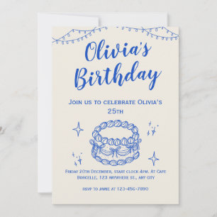 Beige Blue Illustrative Birthday Invite