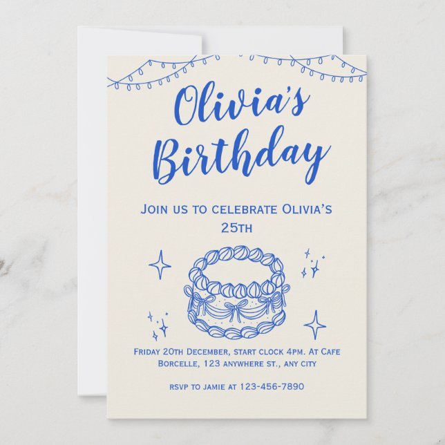 Beige Blue Illustrative Birthday Invite (Front)