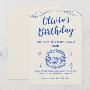 Beige Blue Illustrative Birthday Invite