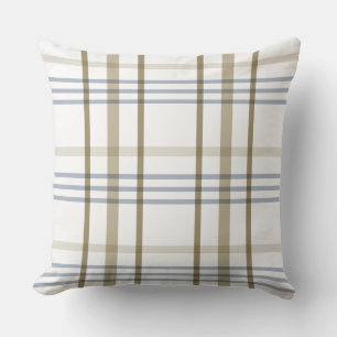Beige Blue Plaid Throw Pillow