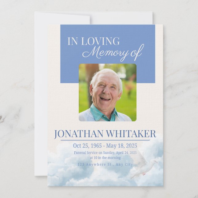 Beige & Blue Sky Funeral Invitation Template (Devant)
