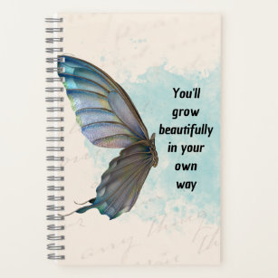 Beige Blue Vintage Butterfly Spiral Notebook