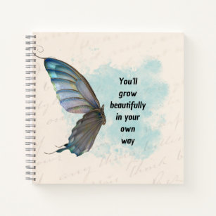 Beige Blue Vintage Butterfly Spiral Notebook