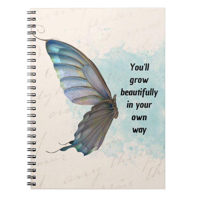 Beige Blue Vintage Butterfly Spiral Photo Notebook (Front)