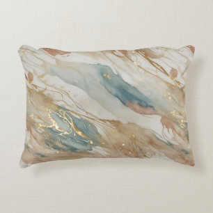 Beige & Blue Watercolor Abstract Marble Accent Pillow