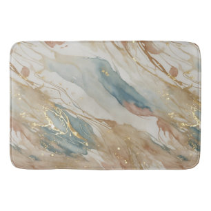 Beige & Blue Watercolor Abstract Marble Bath Mat