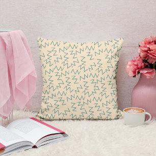 Beige Blue Zig Zag Pattern Throw Pillow