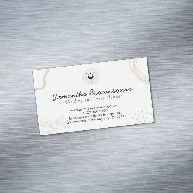 Beige Blush Black Moon Stars Reiki Master Magnetic Business Card (In Situ)