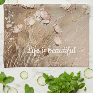 Beige Blush Boho Floral Kitchen Towel