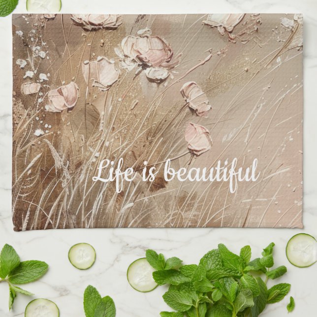 Beige Blush Boho Floral  Kitchen Towel (Folded)