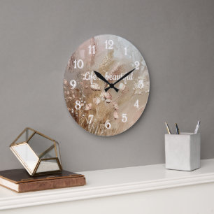Beige Blush Boho Floral  Large Clock